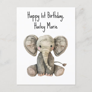 Erster Geburtstag Kuschelefant Personalisiert Postkarte