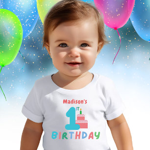 Erster Geburtstag Mädchen Rosa Torte Personalisier Baby T-shirt