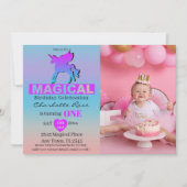 Erster Geburtstag Magisches Einhorn Rosa Blau Einladung (Vorderseite)