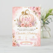 Erster Geburtstag mit rosa Kürbis Einladung (Stehend Vorderseite)