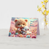 Erster Geburtstag mit Spielzeugbären Karte (Gelbe Blume)