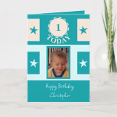 Erster Geburtstag Name Foto 1 heute türkis Karte (Vorderseite)
