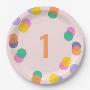 Erster Geburtstag Pastel Pink Confetti Pappteller