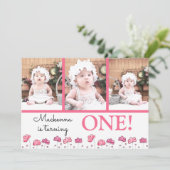 Erster Geburtstag Pink Aquarellbilder Collage Einladung (Stehend Vorderseite)