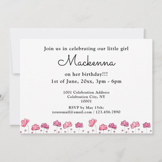 Erster Geburtstag Pink Aquarellbilder Collage Einladung (Rückseite)