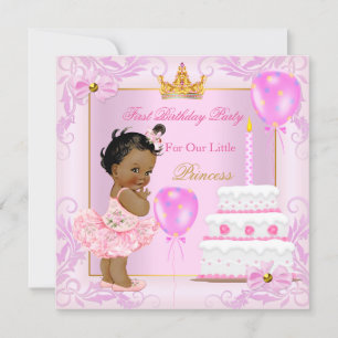 Erster Geburtstag Prinzessin Tiara Mädchen Rosa Et Einladung