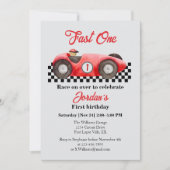 Erster Geburtstag Red Race Car Fast One Einladung (Vorderseite)