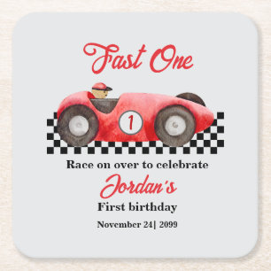 Erster Geburtstag Red Race Car Fast One Rechteckiger Pappuntersetzer