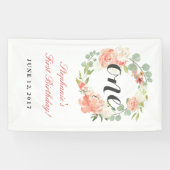 Erster Geburtstag rosa Blumenreath Ein Banner (Horizontal)