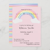 Erster Geburtstag rosa Regenbogen und Wolken Einladung (Vorne/Hinten)