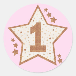 Erster Geburtstag - Rosa und Gold Star Runder Aufkleber