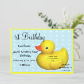Erster Geburtstag Rubber Ducky Einladung (Stehend Vorderseite)