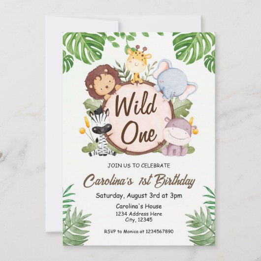 Erster Geburtstag Safari Geburtstag Einladung (Vorderseite)