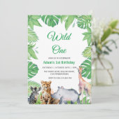 Erster Geburtstag Safari Wild One Einladung (Stehend Vorderseite)