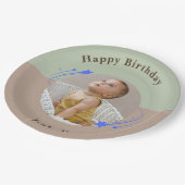 Erster Geburtstag Shooting Star Green Brown Pappteller (Schrägansicht)