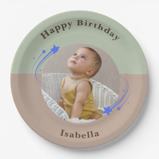 Erster Geburtstag Shooting Star Green Brown Pappteller