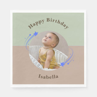 Erster Geburtstag Shooting Star Green Brown Serviette