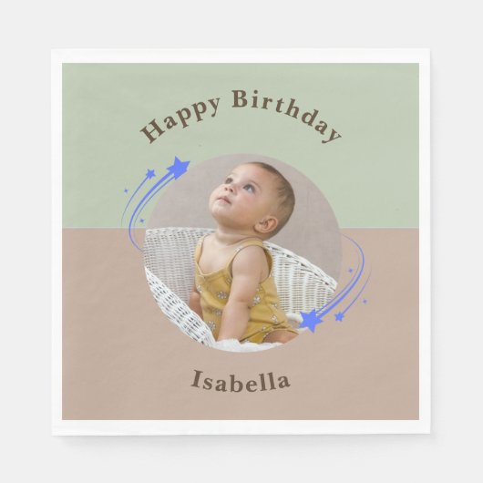 Erster Geburtstag Shooting Star Green Brown Serviette (Vorderseite)