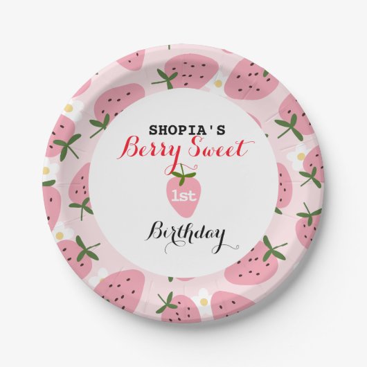 Erster Geburtstag Strawberry Delight Pappteller (Vorderseite)