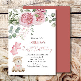 Erster Geburtstag Sweet Little Lamm Pink Roses Einladung