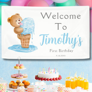 Erster Geburtstag Teddybär Eiscreme für Jungen Banner