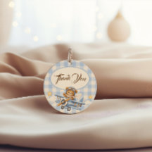 Erster Geburtstag Teddybär Flugzeug Blau Gingham