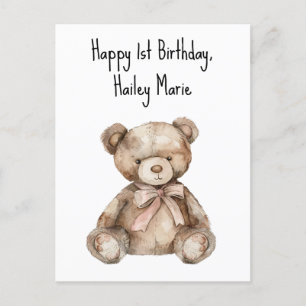 Erster Geburtstag Teddybär personalisiert Postkarte