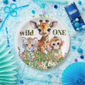 Erster Geburtstag Tiger Giraffe Affe Wilder Eins Pappteller (Party)