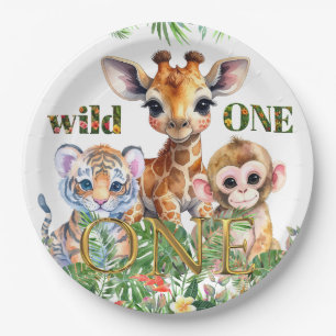 Erster Geburtstag Tiger Giraffe Affe Wilder Eins Pappteller