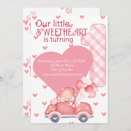 Erster Geburtstag Valentine Thema Einladung (Vorne/Hinten)