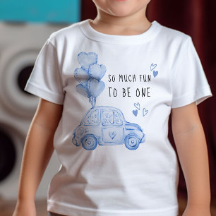 Erster Geburtstag Valentinstag Blaue Ballons und A Baby T-shirt