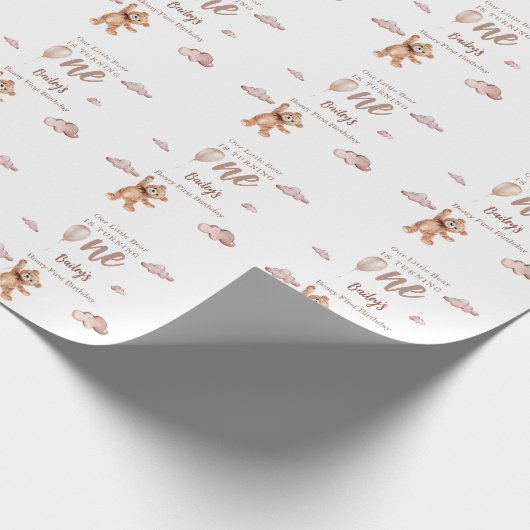 Erster Geburtstag von Beary Geschenkpapier (Ecke)