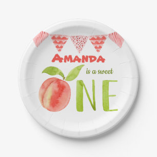 Erster Geburtstag Wasserfarbenpfirsich  Pappteller