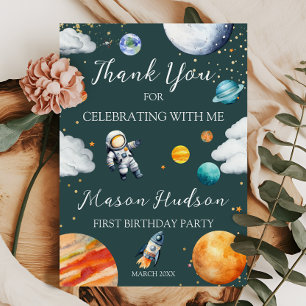 Erster Geburtstag Weltraum Astronaut Dankeskarte
