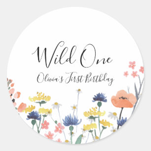 Erster Geburtstag Wild One Wildflower Runder Aufkleber