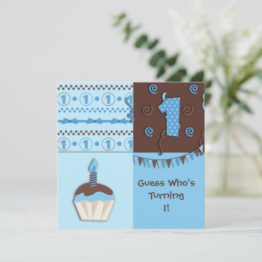 Erster Geburtstags-Junge: Einladung (Stehend Vorderseite)