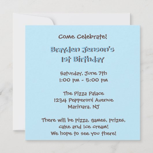 Erster Geburtstags-Junge: Einladung (Rückseite)