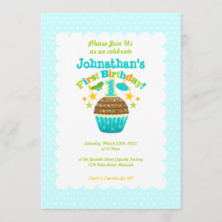 Erster Geburtstags-kleiner Kuchen (Jungen) Einladung