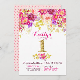 Erster Geburtstags-Watercolor-Glitzer Einladung