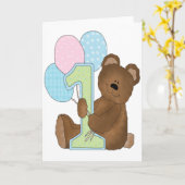 Erster Geburtstagsbär & Balloons Karte (Gelbe Blume)