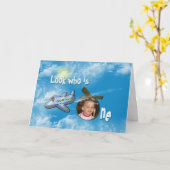 Erster Geburtstagsbär im Flugzeug Karte (Gelbe Blume)