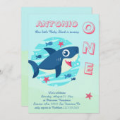 Erster Geburtstagshai unter blauem Meer Einladung (Vorne/Hinten)