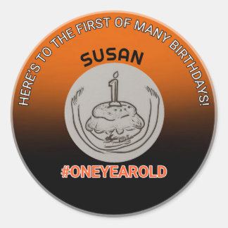 Erster Geburtstagsschrei: #OneYearOld Round Sticke Runder Aufkleber