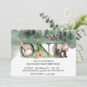 Erster Geburtstagswaldbär Hirschfarbe Einladung (Stehend Vorderseite)