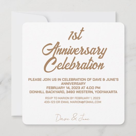 Erster glücklicher Jahrestag Einladung (Rückseite)