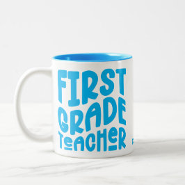 Erster Grade Lehrer hellblauer Text Zweifarbige Tasse