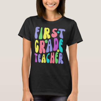 Erster Grade Lehrer Retro Groovy 1. Klasse Lehrer T-Shirt