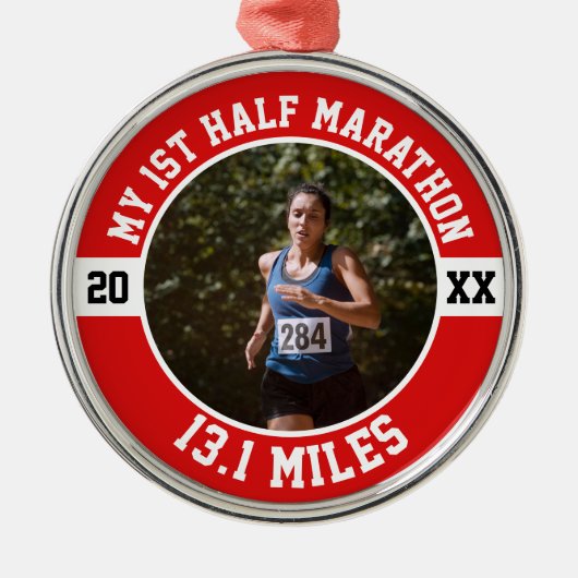 Erster Halbmarathon Ornament Aus Metall (Vorne)