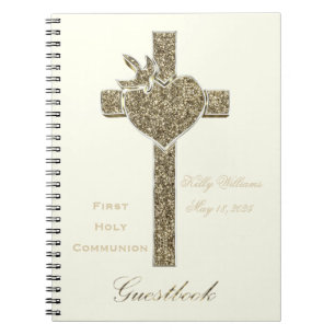 Erster heilige Kommuniongoldener QuerGuestbook Notizblock