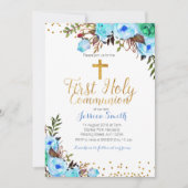 Erster heiliger Kommunion Blauer Einladungsjunge Einladung (Vorderseite)